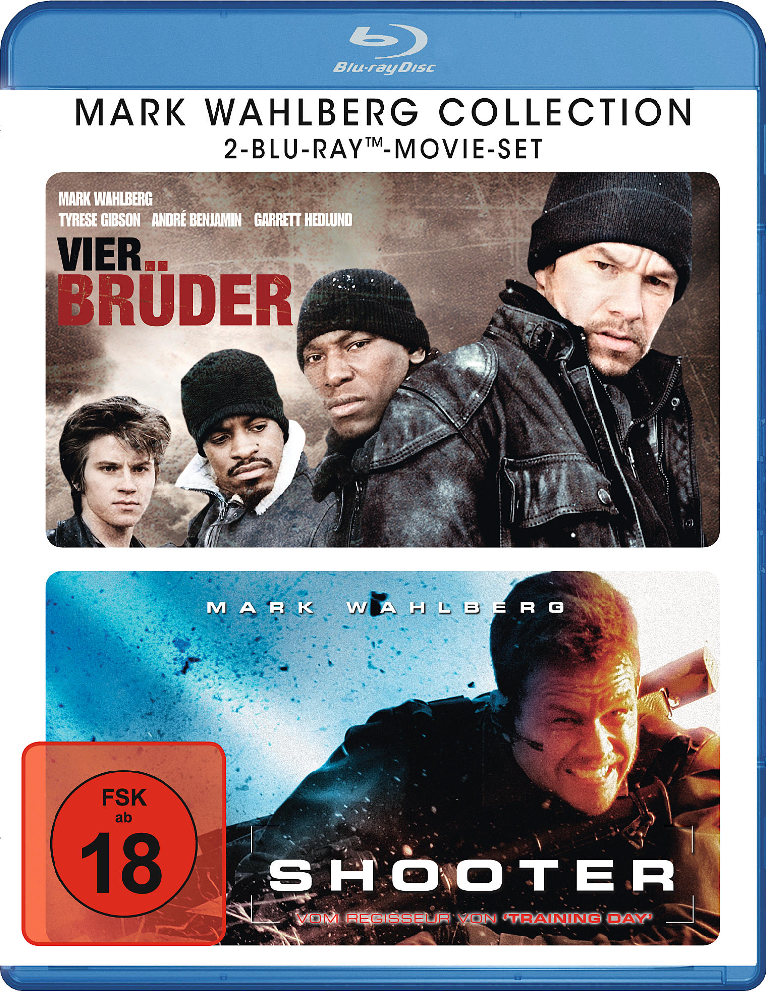 Blu-ray-Hülle für Mark Wahlberg Collection, mit Vier Brüder und Shooter.