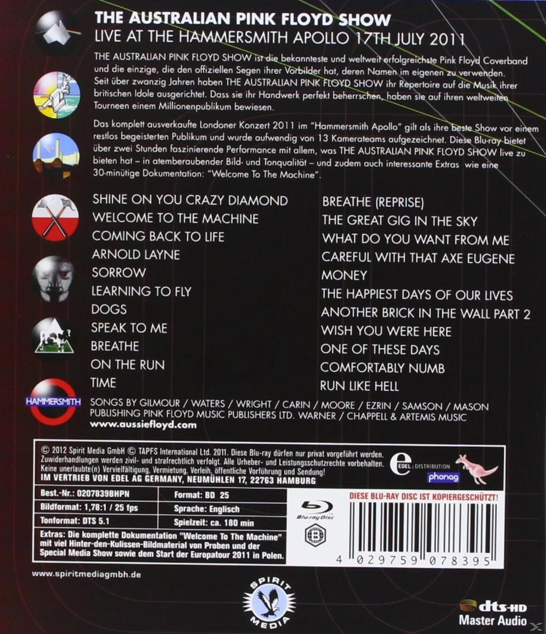 DVD-Rückseite eines Pink Floyd-Konzerts. Die Titelliste und die Bandmitglieder sind aufgeführt.