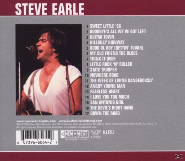Album borító Steve Earle-lel, aki mikrofonba énekel, a számlista jobbra.