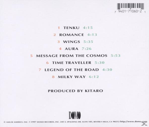 CD borító. Számlista és kreditek. Szöveg: Kitaro készítette. Vonalkód.