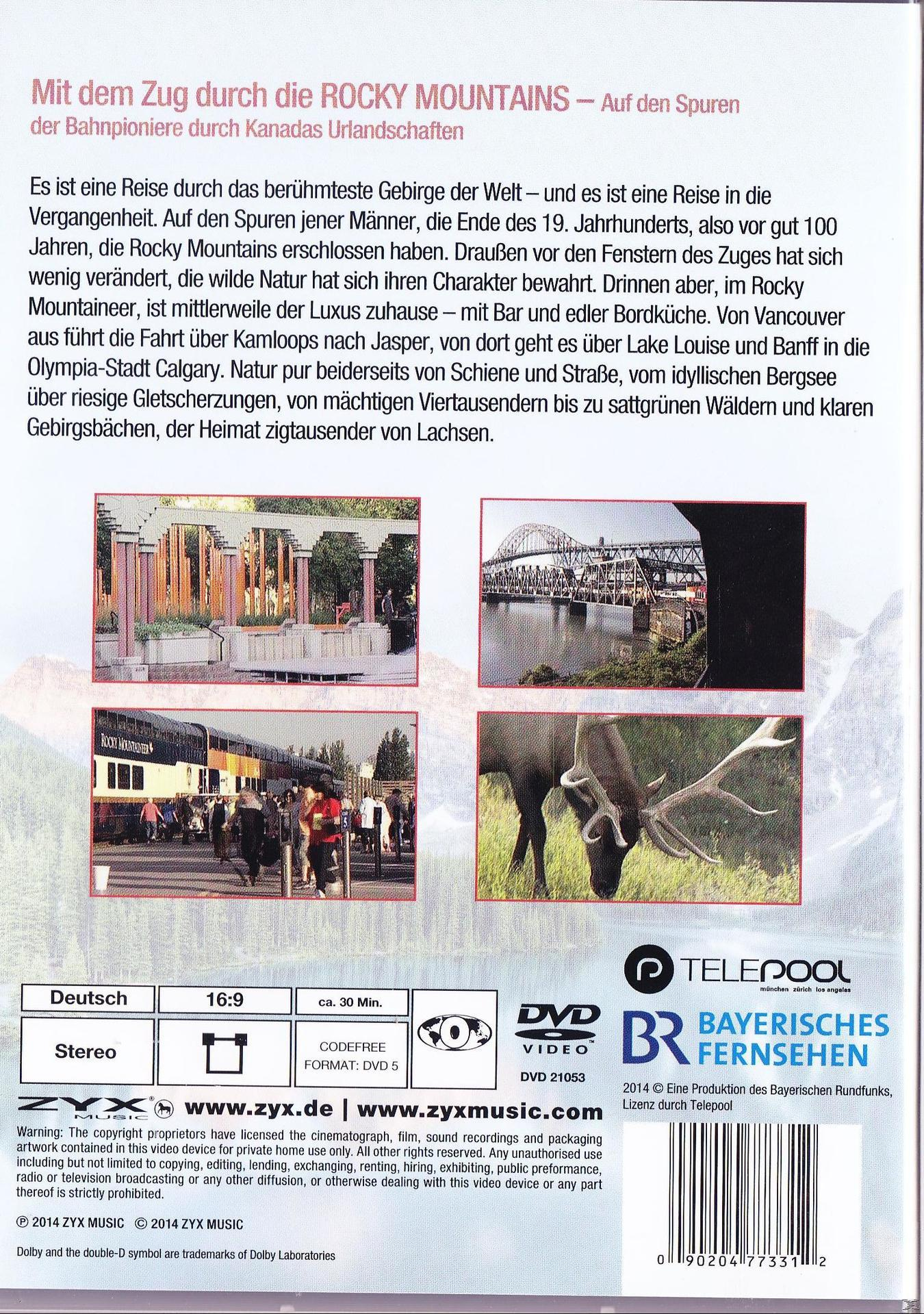 DVD-Hülle mit Fotos von einem Zug, Elch, Brücke und Gärten. Text auf Deutsch.