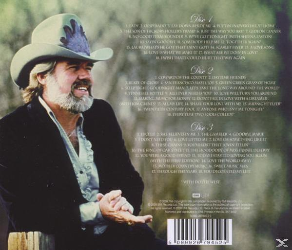 Egy cowboy kalapot viselő férfi album borítója. A háttérben a számok listája látható.