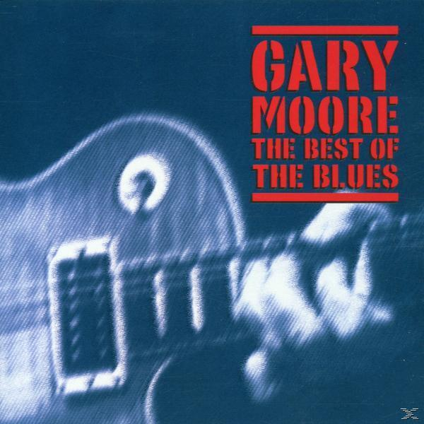 Albumcover mit einer blauen Gitarre und rotem Text mit der Aufschrift 'GARY MOORE THE BEST OF THE BLUES'.