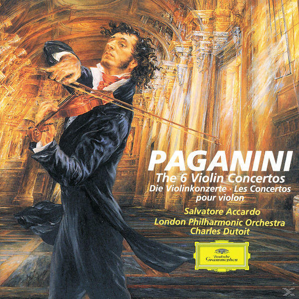Album borító egy hegedűművésszel. Szöveg: Paganini, The 6 Violin Concertos. London Philharmonic Orchestra.