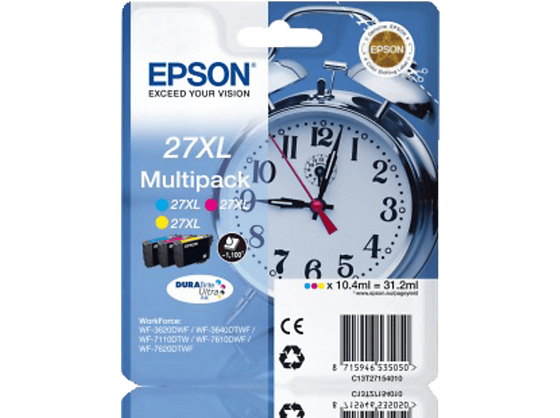 EPSON Wecker, 27XL, 3-farbig, C13T27154012; Tintenpatrone