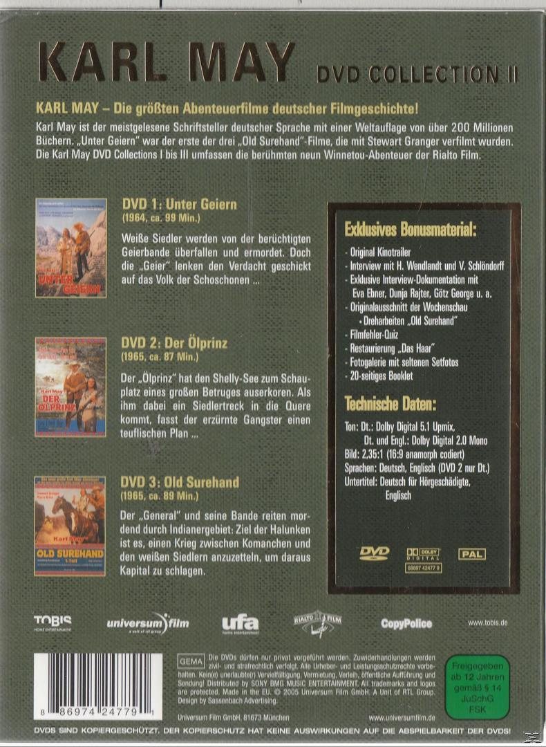 DVD-Cover für Karl May DVD-Sammlung. Text auf Deutsch, mit Bildern der Filme.