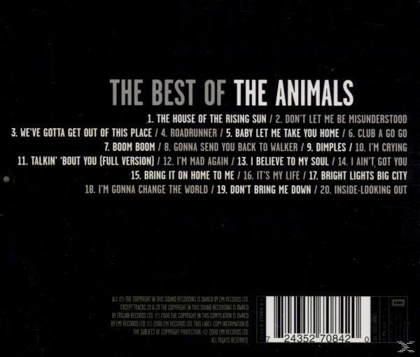 Schwarzes Albumcover mit Text: 'The Best Of The Animals' und einer Titelliste.