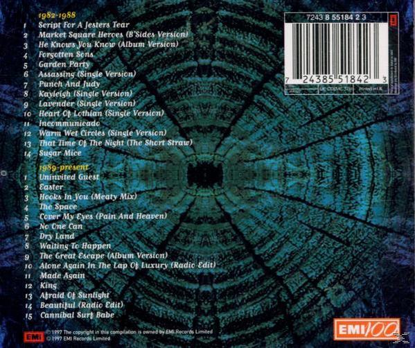 Rückseite eines CD-Covers. Der Text listet Songs auf. Abstrakter grüner und schwarzer Hintergrund.