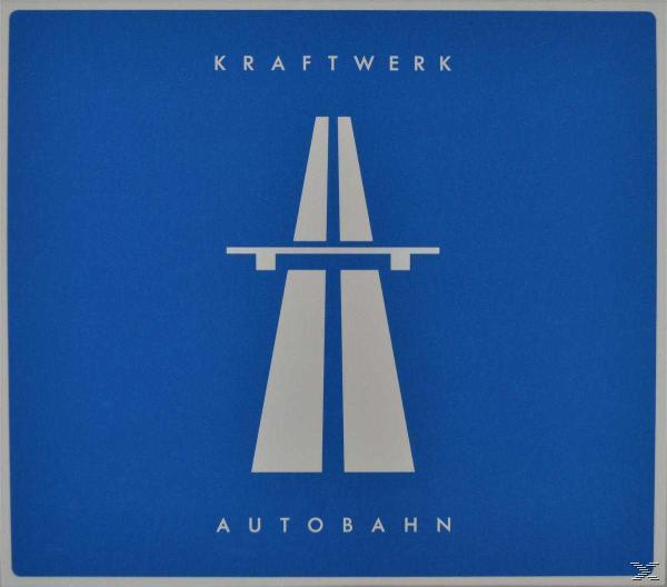 CD borító autópálya jelzőtábla dizájnnal. A szöveg: 'KRAFTWERK AUTOBAHN'.