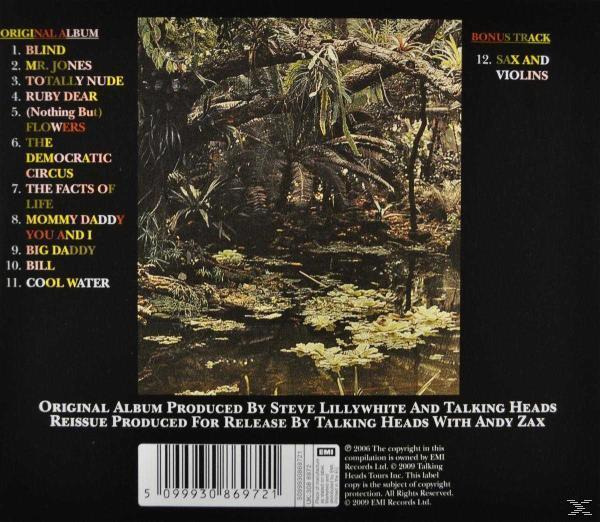 Album-Rückseite mit Dschungelszene. Titelliste und Albumdetails, unten ein Barcode.