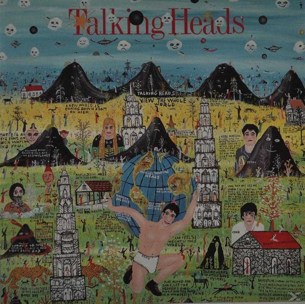 Albumcover mit einer cartoonartigen Zeichnung, Menschen, Gebäuden und einem Globus.