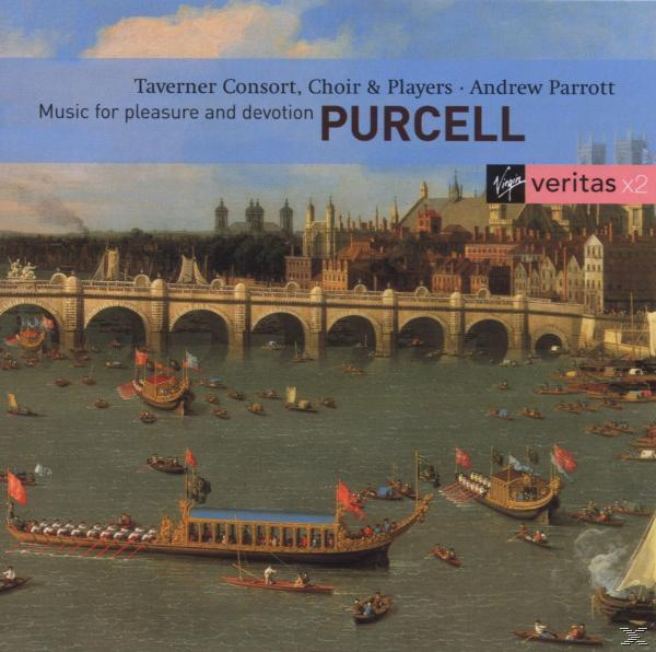 Albumcover mit Flussszene, Booten, Brücke und Gebäuden. Purcell-Musik.