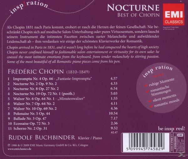 CD-Cover, Text. Rückseite. Text über Chopin und Trackliste. Lila und weiße Farben.