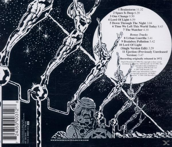 Albumcover: Down Through the Night. Schwarz-Weiß-Kunst mit schwebenden Figuren und Text.