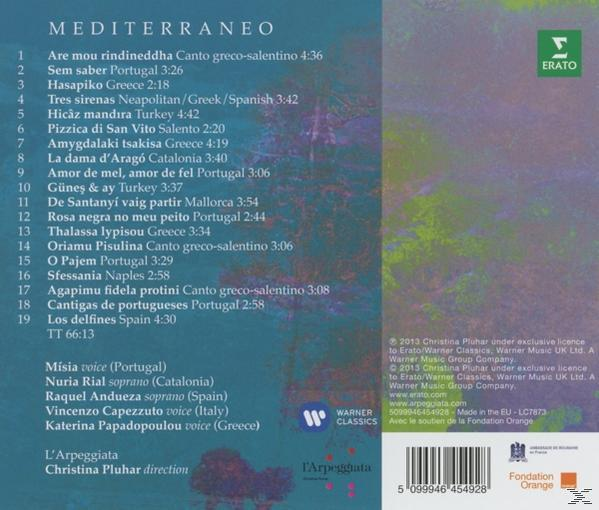CD borító a 'Mediterraneo'-ról. Kék-zöld színátmenetes háttér és a 'Mediterraneo' cím.