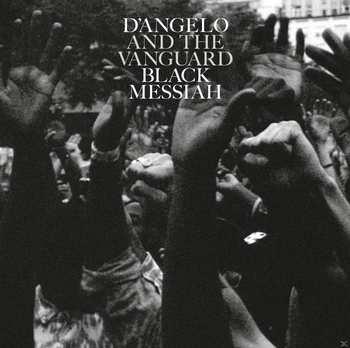 Album borító: Felfelé nyúló kezek, fekete-fehér kép. Szöveg: D'Angelo and the Vanguard Black Messiah.