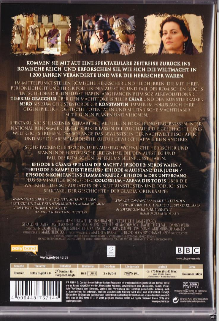 DVD-Cover eines historischen Epos. Schauspieler in römischer Kleidung sind anwesend. Text in Deutsch und Englisch. Verfügt über ein weibliches Gesicht.
