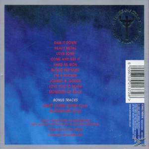 CD-Rückseite mit blauem Hintergrund und Text in Rot. Auf der rechten Seite befindet sich ein Barcode.