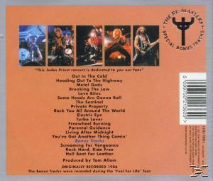 A Judas Priest CD borítója. A zenekar tagjainak fotói, a dalok címei narancssárga háttéren.