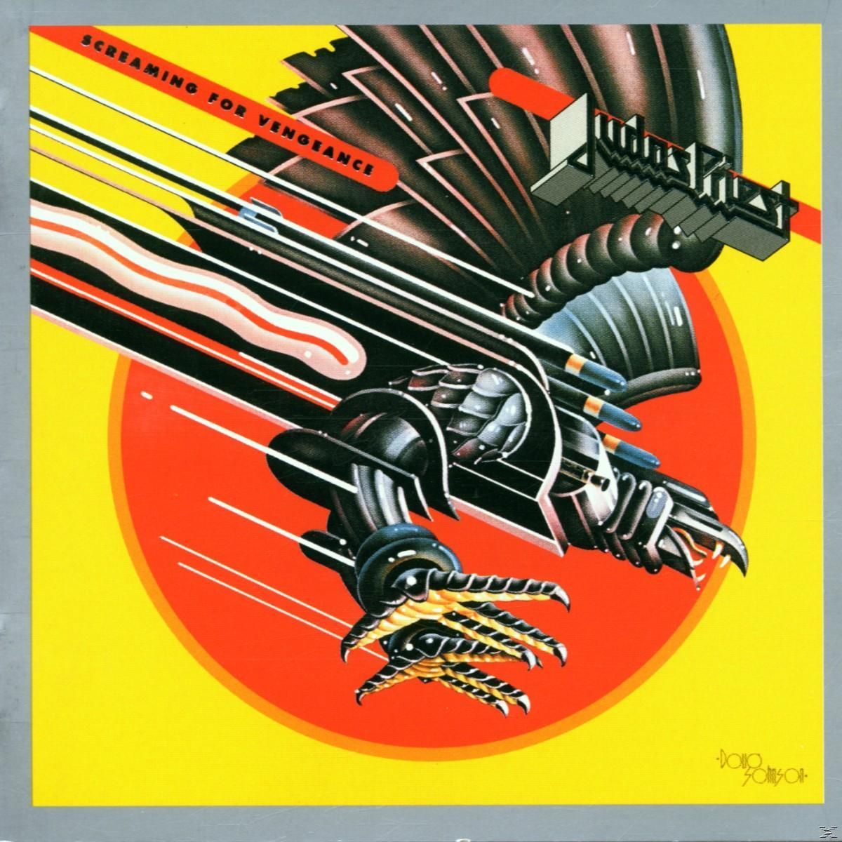 Albumcover: Screaming for Vengeance. Adlerartiges Wesen mit rot-gelbem Hintergrund. Text: Screaming for Vengeance.