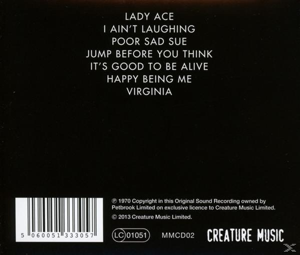 Rückseite einer CD mit Songtiteln und Credits. Schwarzer Hintergrund und weißer Text.
