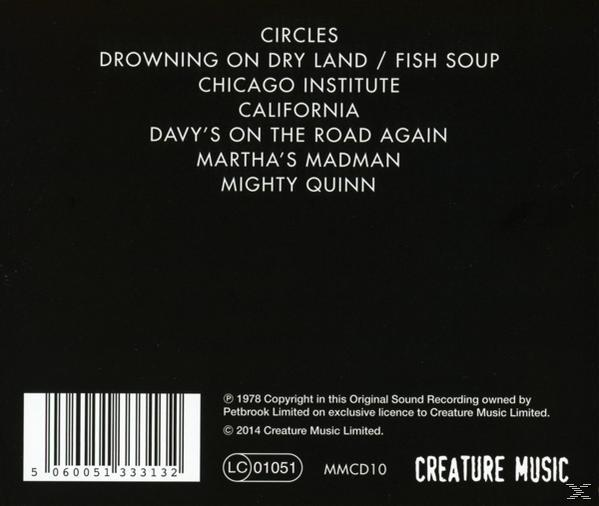 CD-Cover mit Songtiteln auf schwarzem Hintergrund. Weißer Text.
