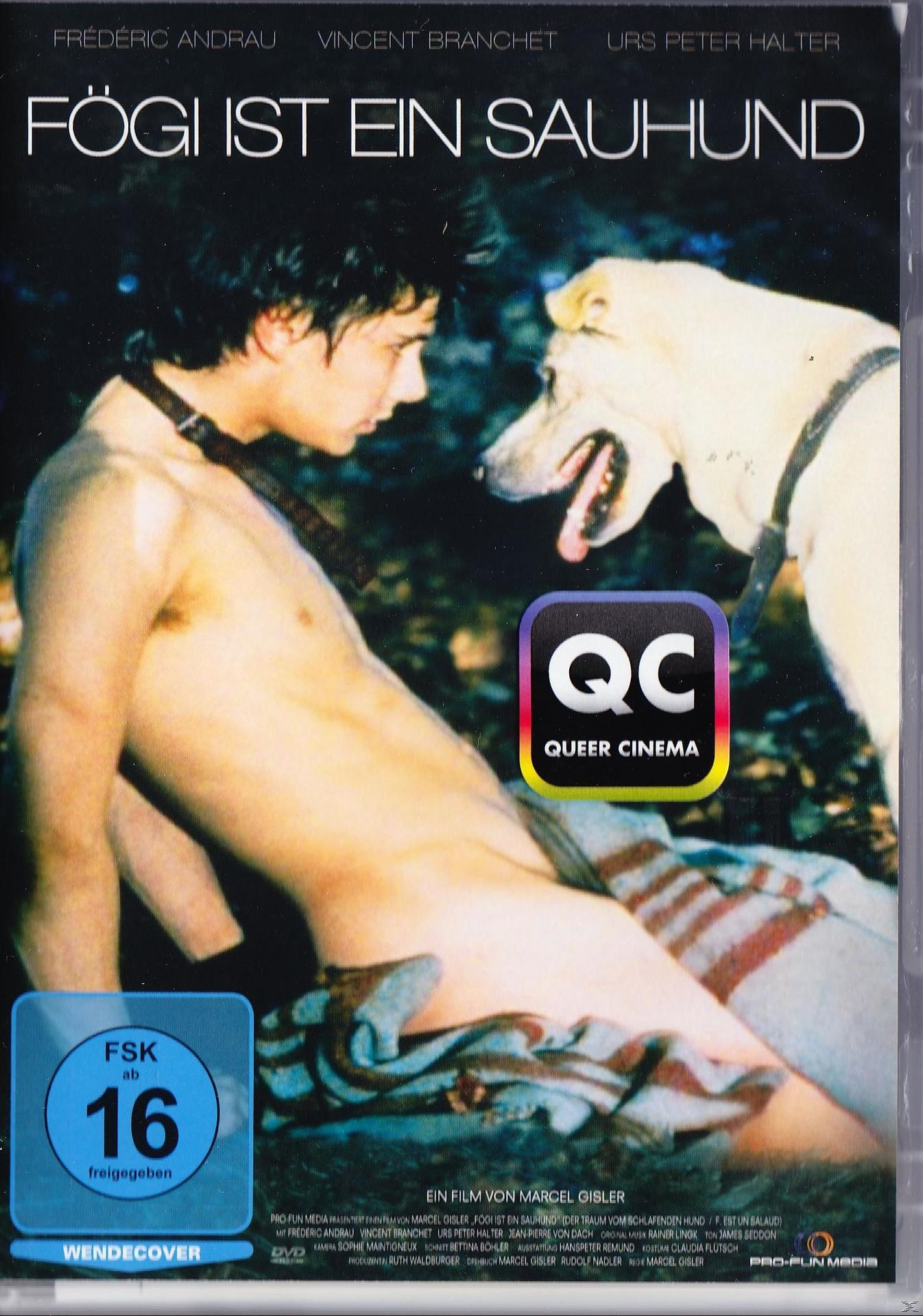 Filmposter, ein Mann mit Hund, verschwommener Hintergrund.