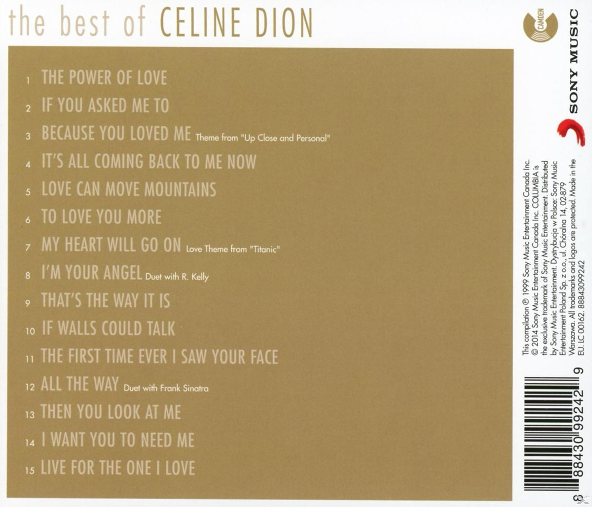 Rückseite eines Celine Dion Albums, mit Songtiteln und Logo.