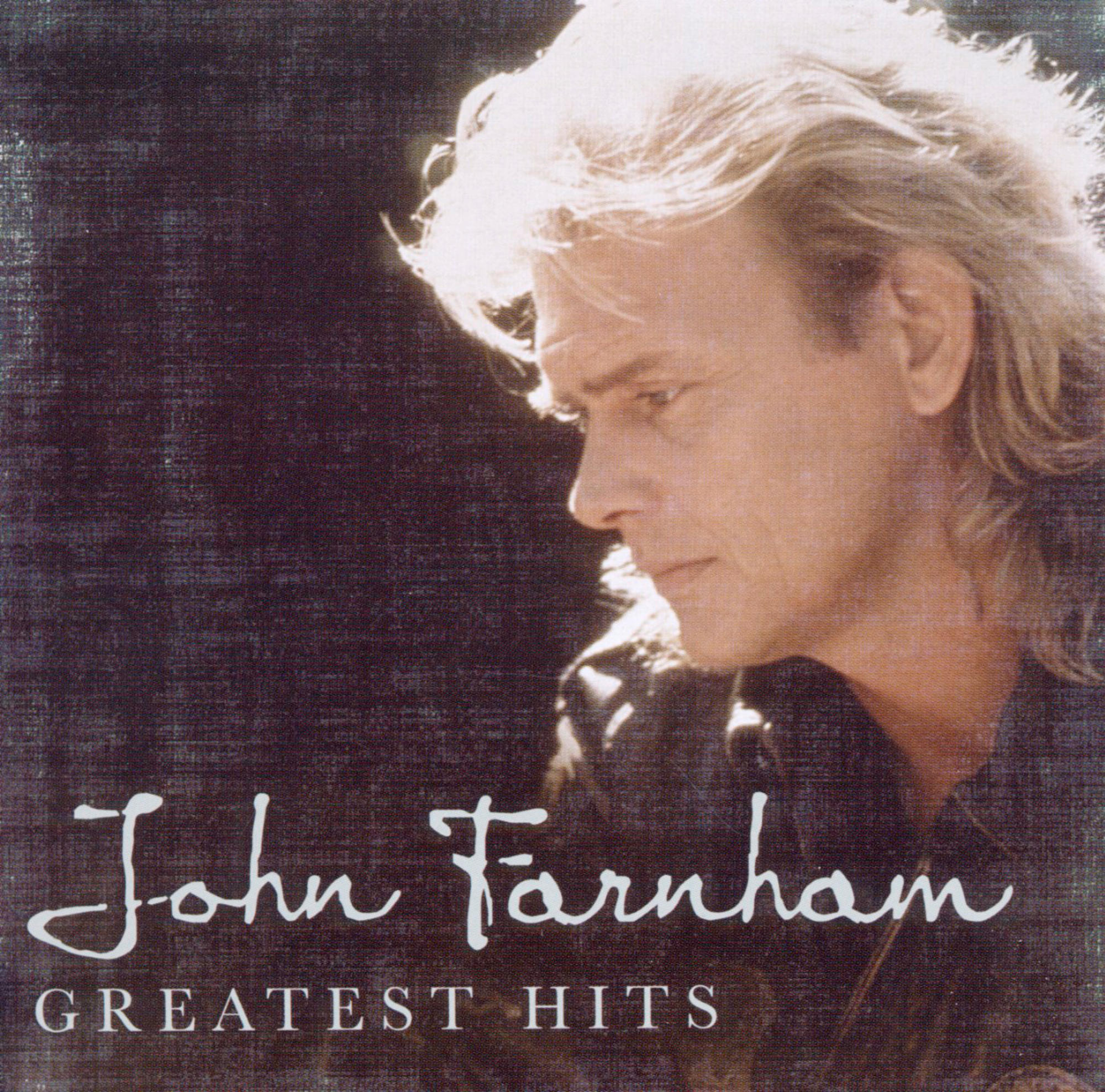 John Farnham Albumcover. Profil eines Mannes mit blonden Haaren, weißer Text: 'John Farnham'.
