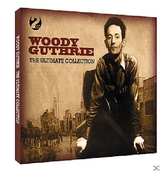 CD-tok Woody Guthrie képével. A szöveg a következő: 'Woody Guthrie The Ultimate Collection'.