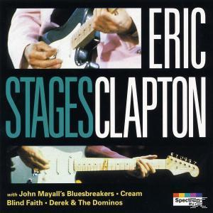 Eric Clapton album borító gitár képekkel és 'STAGES' és 'ERIC CLAPTON' szöveggel.