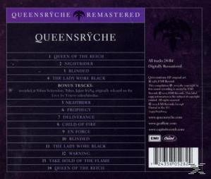Album-Rückseite. Queensrÿche-Titel und Titelliste. Lila Hintergrund.