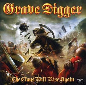 Album borító harci jelenettel, Grave Digger felirat felül, The Clans Will Rise Again alul.
