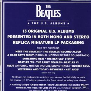 A Beatles 'The U.S. Albums' box setjének borítója, szöveggel és a zenekar nevével.