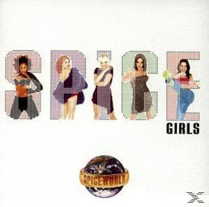 Album borító a SPICE GIRLS szóval. Öt nő egy földgömb előtt.