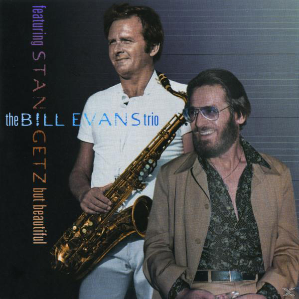 Pochette d'album avec deux hommes avec un saxophone, intitulé 'the Bill Evans Trio' avec Stan Getz.
