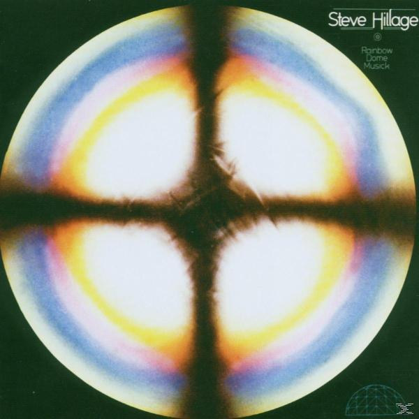 Pochette d'album : Un design en forme de croix avec des couleurs arc-en-ciel. Texte : Steve Hillage, Rainbow Dome Musick.