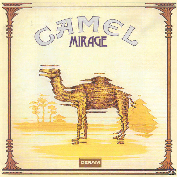 Albumcover: Kamel-Illustration in einer Wüstenlandschaft. Text: Camel, Mirage.
