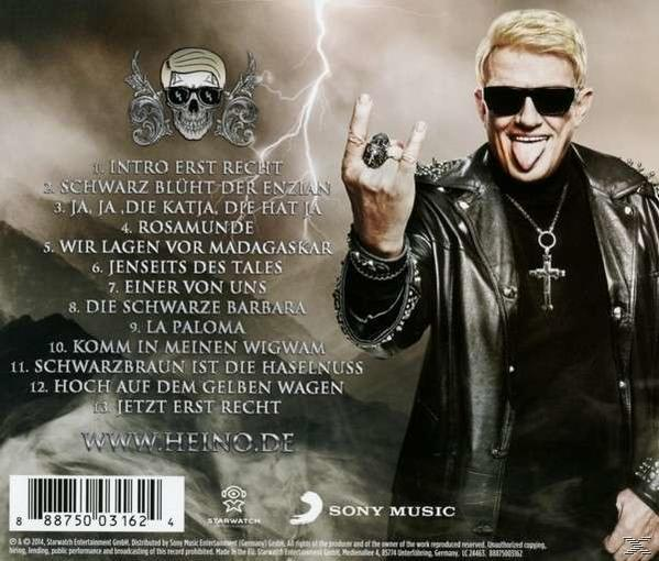 Albumcover mit einem Mann in schwarzer Lederjacke, Sonnenbrille und Rock-on-Geste.