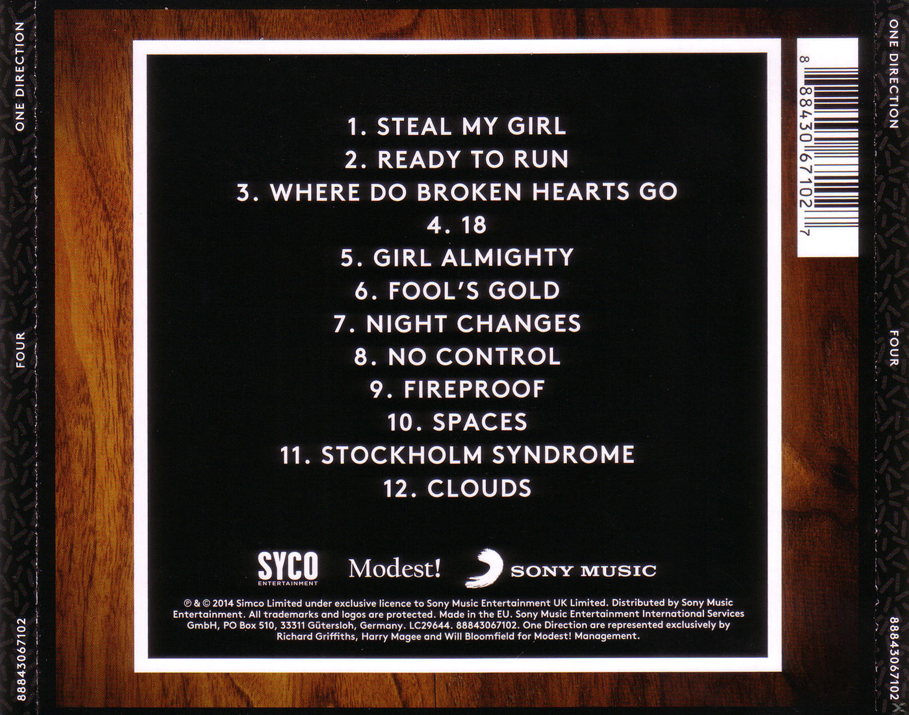 One Direction album borító számlistával, fekete háttér.