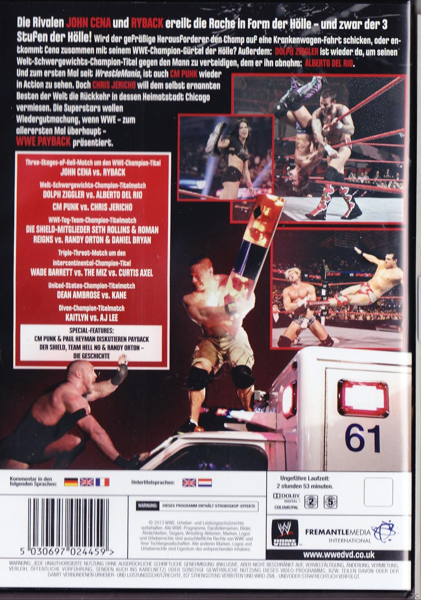 DVD-Hülle mit WWE-Wrestlern in Aktion, Text: John Cena, Ryback und andere. Hintergrund: Publikum und Ring.