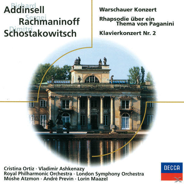 Albumcover mit einem klassischen Gebäude, das sich im Wasser spiegelt. Namen der Komponisten oben links.