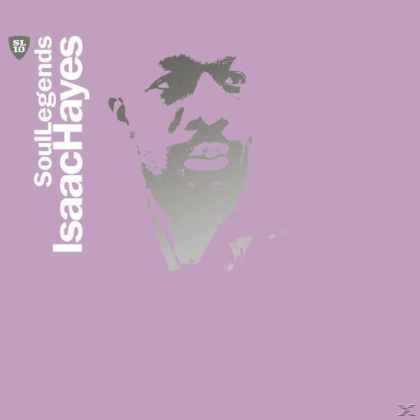Lila Albumcover mit dem Gesicht von Isaac Hayes. Der Text lautet „Soul Legends Isaac Hayes“ in Weiß.