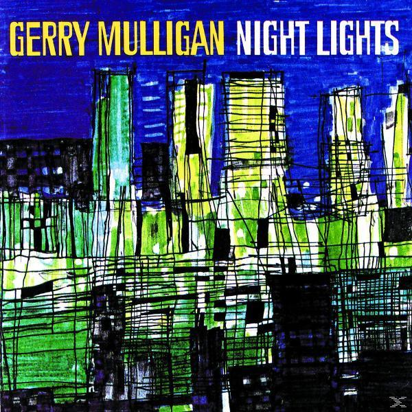 Gerry Mulligan Night Lights album borítója stilizált városképpel zöld és fekete színekben.