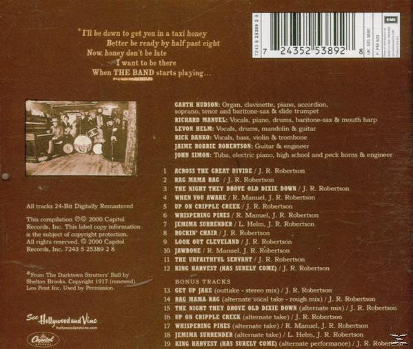 CD-Rückseite mit Bandmitgliedern und Titelliste. Schwarz-Weiß-Foto.
