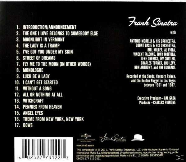 CD-hoes met Frank Sinatra's naam. Lijst met nummers met andere namen. Barcode linksonder.