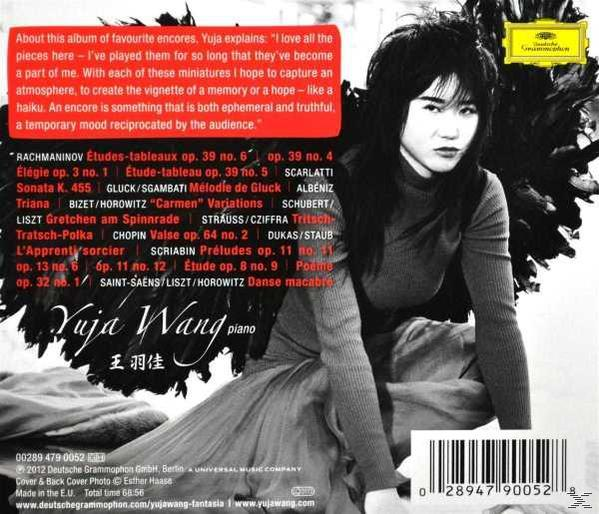 Albumcover mit Yuja Wang. Text und Titelliste auf rotem Hintergrund. Barcode rechts.