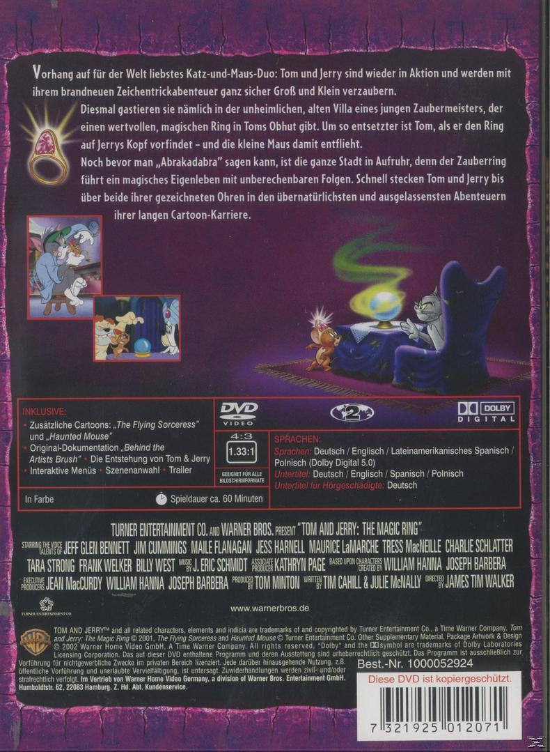 DVD-Cover für Tom und Jerry: Der magische Ring. Cartoon-Szene mit Charakteren.