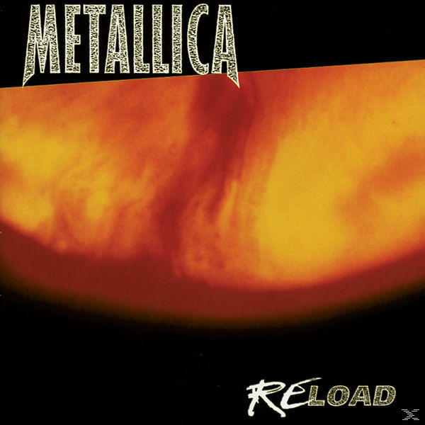Metallica-Albumcover, orange-gelber abstrakter Hintergrund, Text: RELOAD.