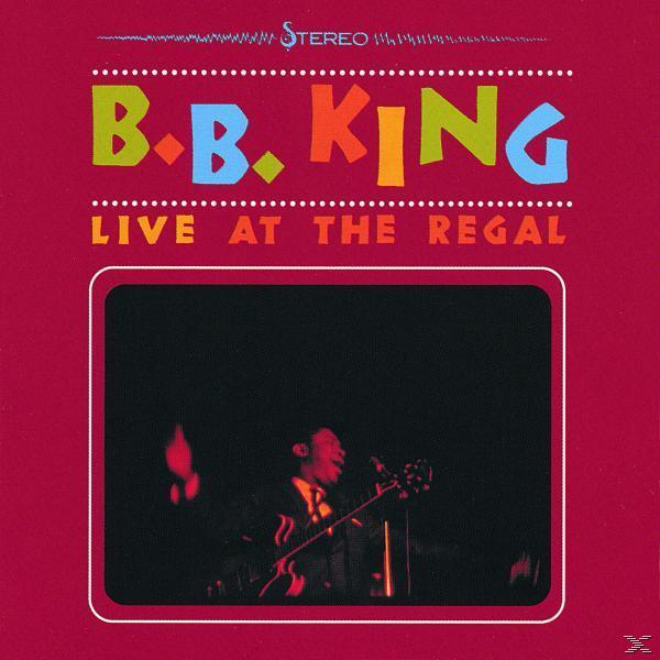 Album borító: B.B. King gitározik, piros háttér, live at the regal.